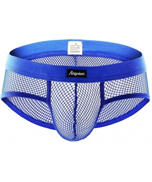 G-Strings & Thongs Boxers Briefs Mens Unique Lace Hollow Underwear Raised Thongs Sexy Underpants - Blue - C018WXMZE78