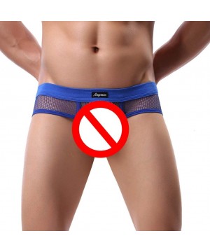 G-Strings & Thongs Boxers Briefs Mens Unique Lace Hollow Underwear Raised Thongs Sexy Underpants - Blue - C018WXMZE78