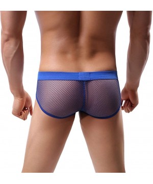 G-Strings & Thongs Boxers Briefs Mens Unique Lace Hollow Underwear Raised Thongs Sexy Underpants - Blue - C018WXMZE78