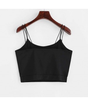 Tops Womens Fashion Simple Solid Color Short Vest Thin Shoulder Strap Wrapped Chest Sling Crop Vest Tops - Black - CA194TK28I6