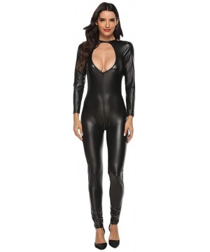 Baby Dolls & Chemises Leather Bodysuit for Women-PVC Leather Wet Look Bodycon Clubwear-Zipper Naughty Negligee Teddy Jumpsuit...