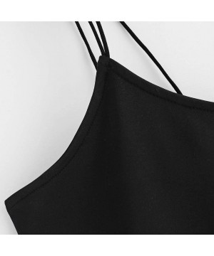 Tops Womens Fashion Simple Solid Color Short Vest Thin Shoulder Strap Wrapped Chest Sling Crop Vest Tops - Black - CA194TK28I6