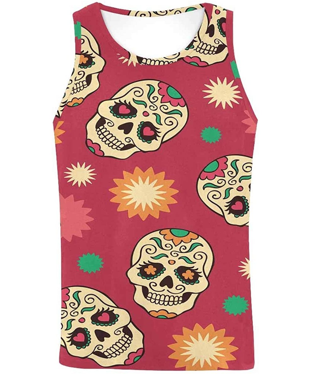 Undershirts Men's Muscle Gym Workout Training Sleeveless Tank Top Roses and Skulls - Multi5 - C319DLRIIZK