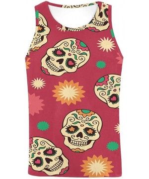 Undershirts Men's Muscle Gym Workout Training Sleeveless Tank Top Roses and Skulls - Multi5 - C319DLRIIZK