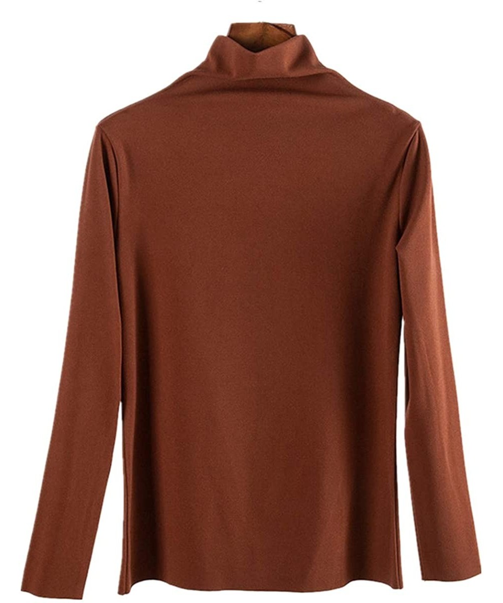 Thermal Underwear Women's Turtleneck Thermal Base Layer Long Sleeve Shirt - Coffee - C9195LA4CEM