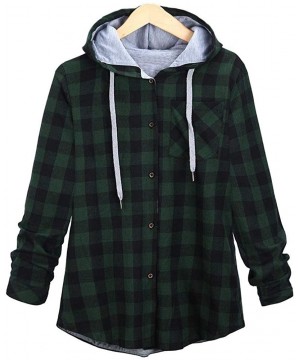 Thermal Underwear Long Sleeve Plaid Hooded Cardigan Women Jacket Blouse - Green - CG18I5U85MG