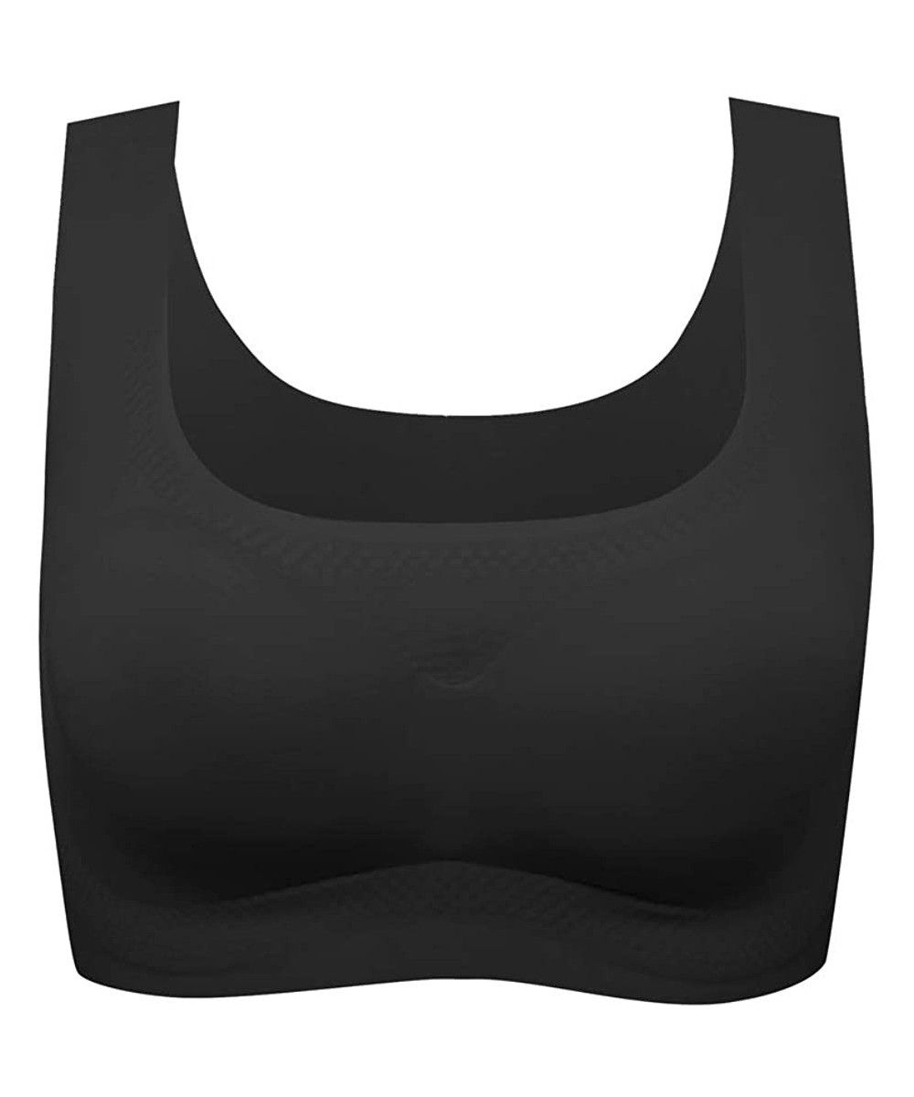 Bras Women's Seamless Yoga Bra Scoop Neck Everyday Bra Comfortable Invisible Sleeping Bralette - Black - CI192I9Z8W0