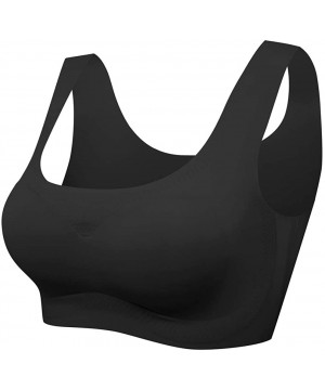 Bras Women's Seamless Yoga Bra Scoop Neck Everyday Bra Comfortable Invisible Sleeping Bralette - Black - CI192I9Z8W0