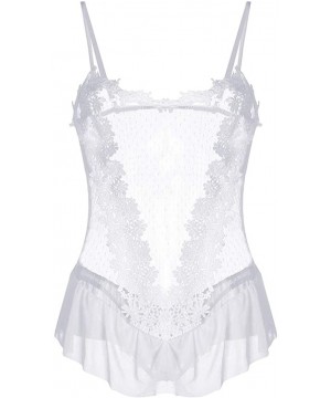 Accessories Women Sexy Lace Mesh One Piece Lingerie Bodysuit Underwear Sleepwear - White - C0197QCM745