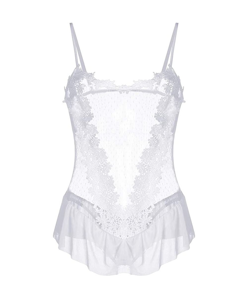 Accessories Women Sexy Lace Mesh One Piece Lingerie Bodysuit Underwear Sleepwear - White - C0197QCM745