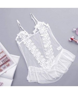 Accessories Women Sexy Lace Mesh One Piece Lingerie Bodysuit Underwear Sleepwear - White - C0197QCM745