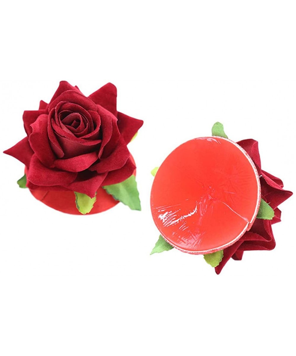 Accessories Rose Nipple Covers Flower Pasties Reusable Silicone Breast Stickers Adhesive Red One Size - CO18AEHECL5