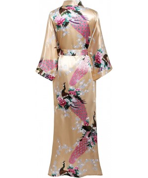 Robes Women's Kimono Robe Long Robes with Peacock and Blossoms Printed Kimono Nightgown - Champagne - CS190HNQ7SE