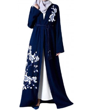 Robes Women Arab Muslim Islamic Trendy Dubai Embroidered Kaftan Maxi Dress - Navy Blue - C4199N5ATMK