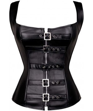 Bustiers & Corsets Women Steel Boned Bustier PU Gothic Corset Vest Buckle Up Front Back Body Shapewear - Black - CM18TOTEDX0