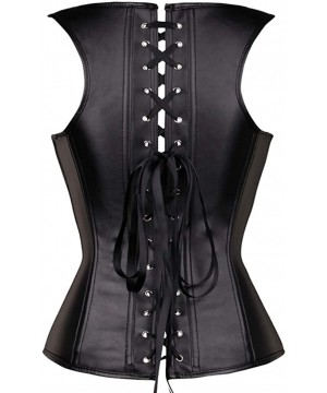 Bustiers & Corsets Women Steel Boned Bustier PU Gothic Corset Vest Buckle Up Front Back Body Shapewear - Black - CM18TOTEDX0