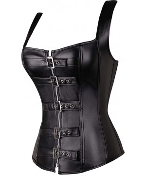 Bustiers & Corsets Women Steel Boned Bustier PU Gothic Corset Vest Buckle Up Front Back Body Shapewear - Black - CM18TOTEDX0