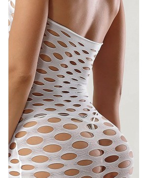 Baby Dolls & Chemises Women Fishnet Lingerie V-Neck Sleepwear One Size One Piece Babydoll Mini Dress One Piece - White - CV18...