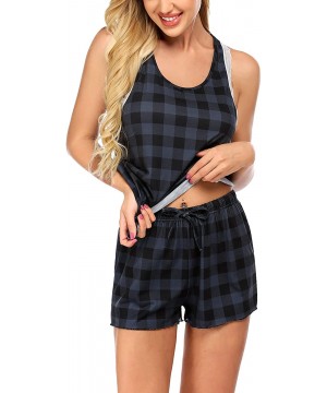 Sets Women's Pajamas Set Sleeveless Pjs Cute Plaid Pj Set Lace Tank Tops Shorts Sets Sleepwear - Grey Plaid - C2196WUUSS6