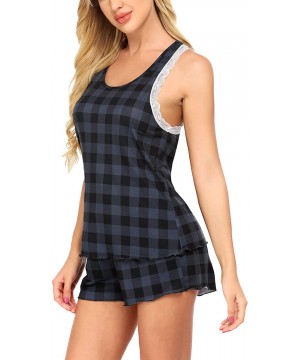 Sets Women's Pajamas Set Sleeveless Pjs Cute Plaid Pj Set Lace Tank Tops Shorts Sets Sleepwear - Grey Plaid - C2196WUUSS6