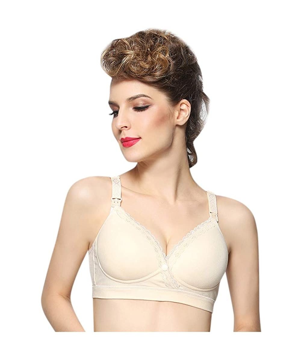 Bras Women's Adjustable Sports Front Closure Extra-Elastic Breathable Lace Trim Bra - Beige - CV18YYUCO49