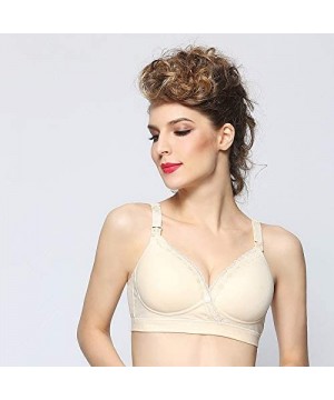 Bras Women's Adjustable Sports Front Closure Extra-Elastic Breathable Lace Trim Bra - Beige - CV18YYUCO49