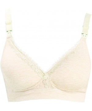 Bras Women's Adjustable Sports Front Closure Extra-Elastic Breathable Lace Trim Bra - Beige - CV18YYUCO49