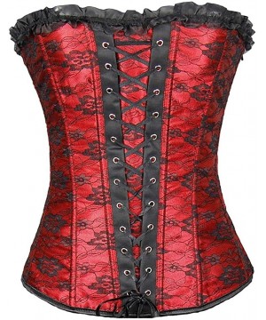 Bustiers & Corsets Sexy Lace Trim Corset Top Overbust Waist Cincher Bustier Bodyshaper - Red-lace - CT187XMR3A2