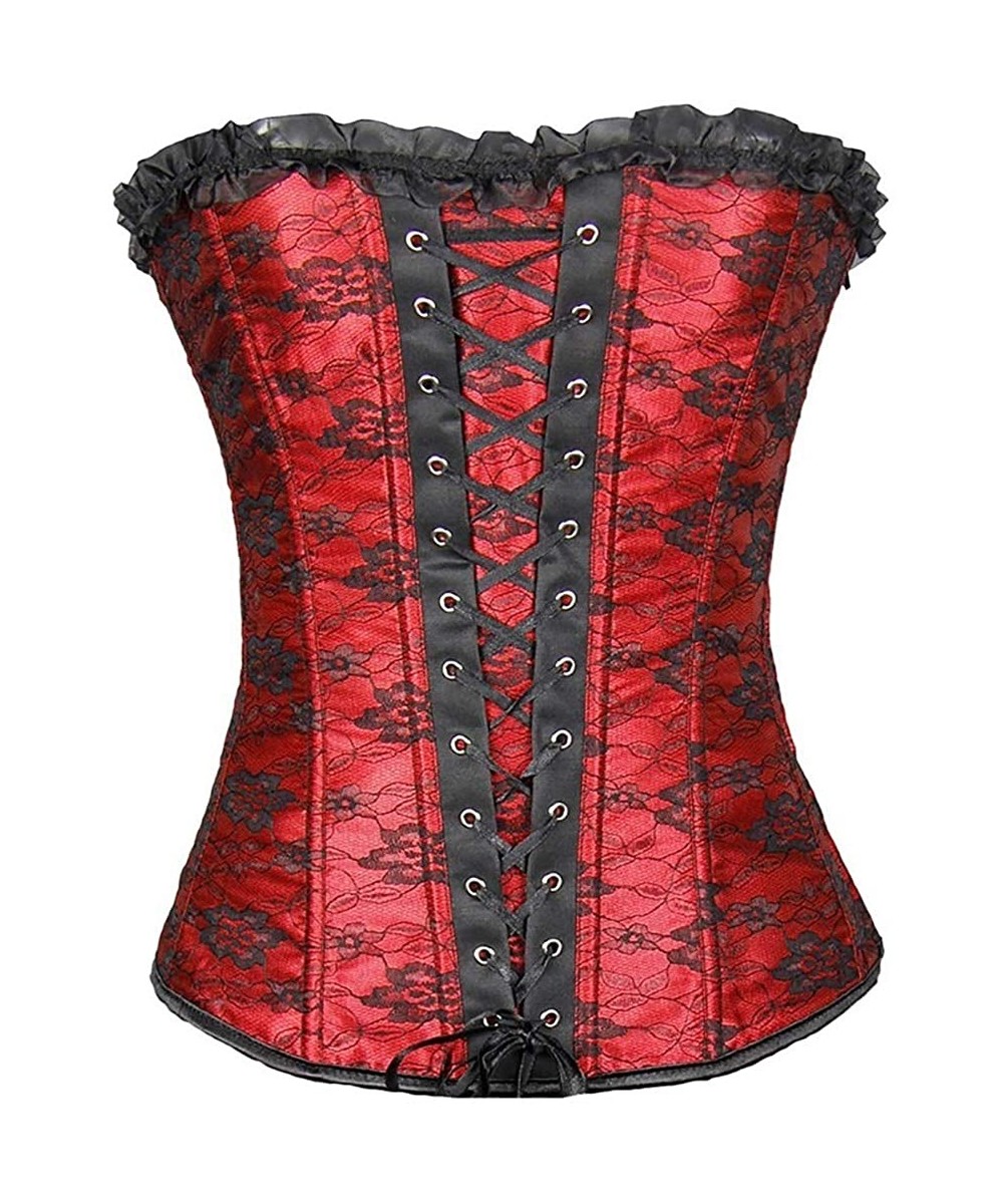 Bustiers & Corsets Sexy Lace Trim Corset Top Overbust Waist Cincher Bustier Bodyshaper - Red-lace - CT187XMR3A2