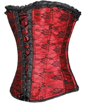 Bustiers & Corsets Sexy Lace Trim Corset Top Overbust Waist Cincher Bustier Bodyshaper - Red-lace - CT187XMR3A2