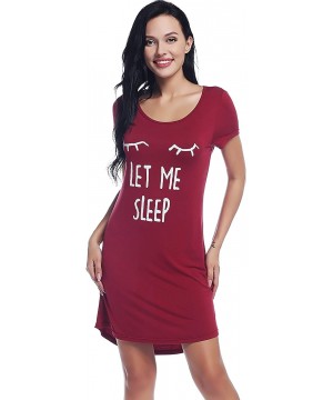 Nightgowns & Sleepshirts Womens Bamboo Sleep/Night/Pajama/Pj Shirt/Gown/Dress - Short Sleeve/Letter Print - Wine Red - C8199A...