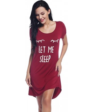 Nightgowns & Sleepshirts Womens Bamboo Sleep/Night/Pajama/Pj Shirt/Gown/Dress - Short Sleeve/Letter Print - Wine Red - C8199A...