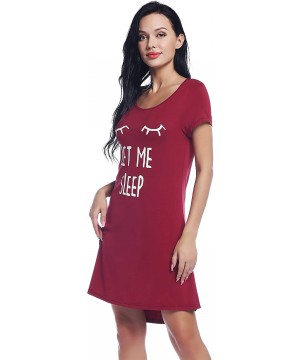 Nightgowns & Sleepshirts Womens Bamboo Sleep/Night/Pajama/Pj Shirt/Gown/Dress - Short Sleeve/Letter Print - Wine Red - C8199A...