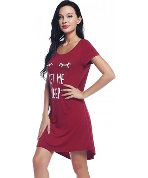 Nightgowns & Sleepshirts Womens Bamboo Sleep/Night/Pajama/Pj Shirt/Gown/Dress - Short Sleeve/Letter Print - Wine Red - C8199A...