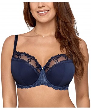 Bras 1030 Underwired Half Padded Full Cup Bra Not Separable Regulated Straps - Dark Blue - CQ18NEXSSLD