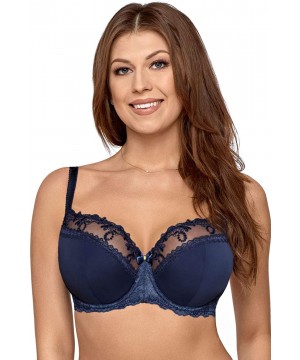 Bras 1030 Underwired Half Padded Full Cup Bra Not Separable Regulated Straps - Dark Blue - CQ18NEXSSLD