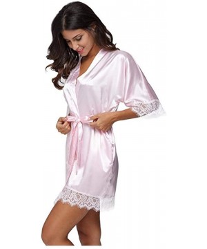 Robes Lace Patchwork Bride Bridesmaids Robe Sexy Lingerie Women Wedding Party Kimono Robes Sleepwear Bathrob - Pink - CY19C97...