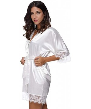 Robes Lace Patchwork Bride Bridesmaids Robe Sexy Lingerie Women Wedding Party Kimono Robes Sleepwear Bathrob - Pink - CY19C97...