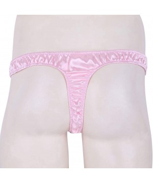 G-Strings & Thongs Men Sexy Lingerie Jockss Soft Shiny Ruffled Low Rise Bikini Underwear Panties Slip Sissy Pouch - Pink - CM...