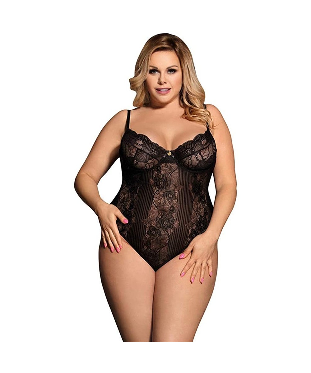 Baby Dolls & Chemises Retangleable One-Piece Bodysuit Soft Halter Babydoll Plus Size Push Up Sleep Clothing 1119 - Black - C1...