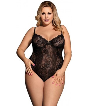 Baby Dolls & Chemises Retangleable One-Piece Bodysuit Soft Halter Babydoll Plus Size Push Up Sleep Clothing 1119 - Black - C1...