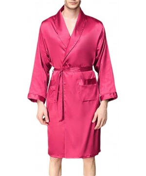 Robes Men's Spa Bathrobe Plus-Size Loose Charmeuse Pajama Loungewear - Wine Red - CB18T2ZIGES