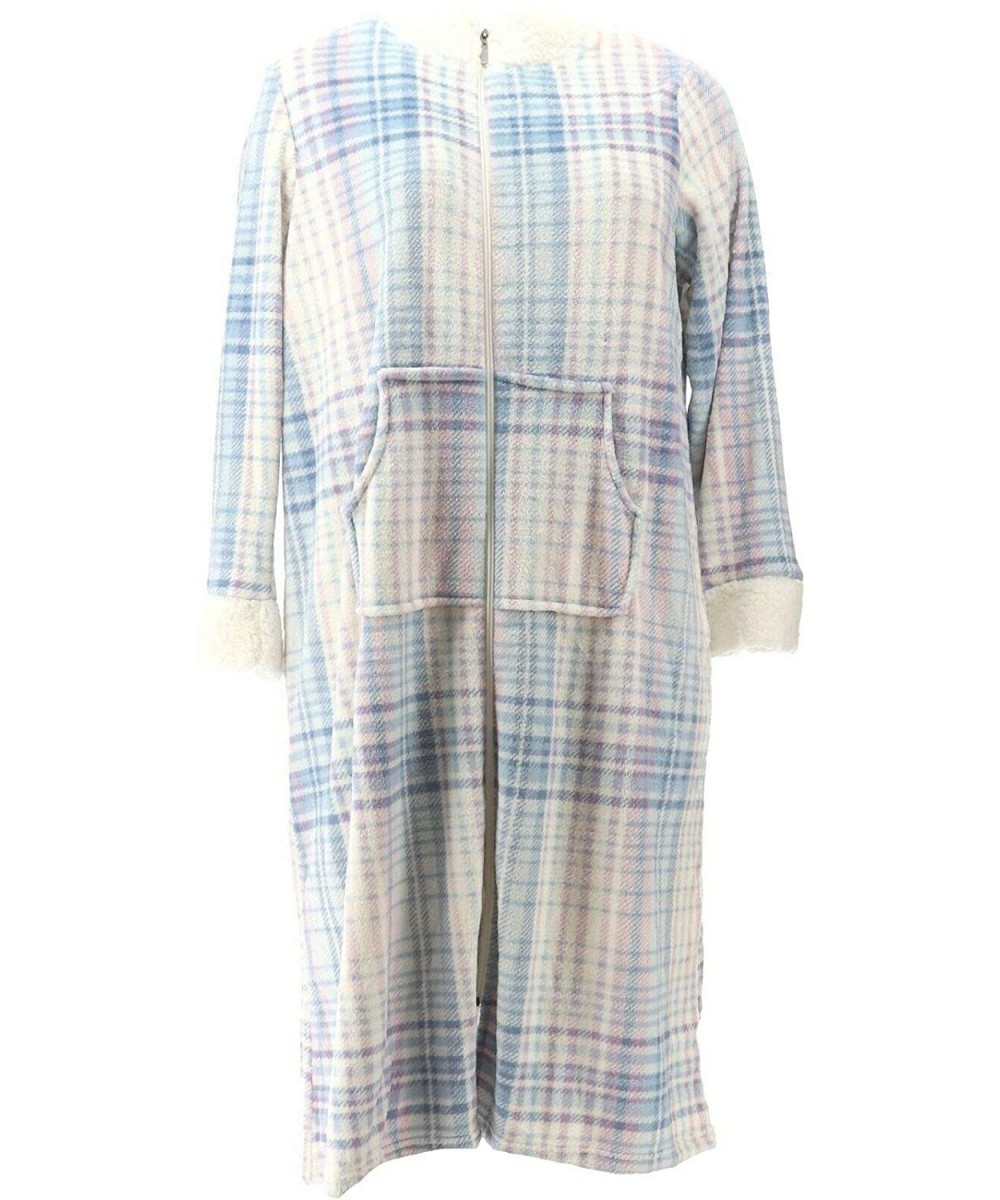 Robes Printed Silky Plush Robe Sherpa Trim A310779 - Multi Plaid - CK195802QUZ