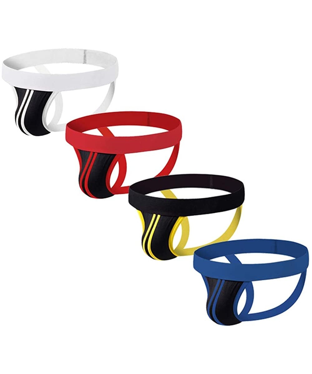 G-Strings & Thongs Mens Jockstrap Pack Striped Cotton Jock Straps Supporter - 4-pack Assorted - CL18ZYZD6RC