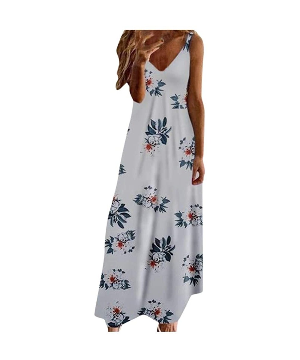 Slips Womens Boho Tie-Dye Dress Racerback Cocktail Party Tank Dress Beach Sundress - Floral White - C9190EL8AXU