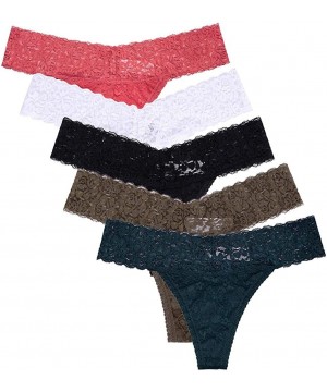 Panties 5 Pack Women's Sexy Stretchy Lace Thong V Cheeky Underwear See Through Panties - 91831-c - CL193TQ8N0X