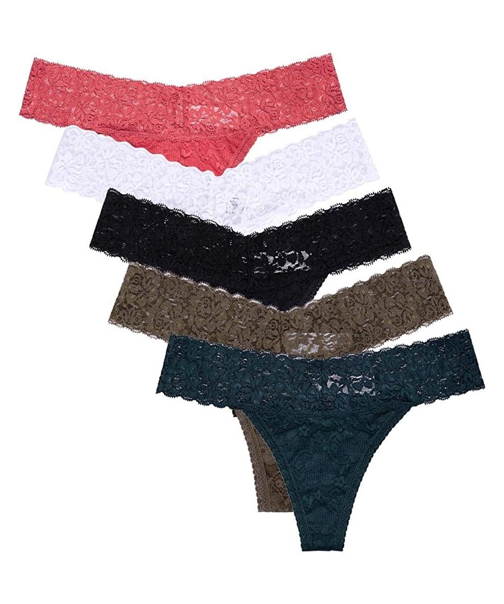 Panties 5 Pack Women's Sexy Stretchy Lace Thong V Cheeky Underwear See Through Panties - 91831-c - CL193TQ8N0X