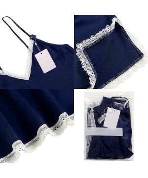 Sets Sleepwear Women Lingerie Lace Camisole Shorts Pajamas Set S-3XL - Blue - CF18ASD69YS