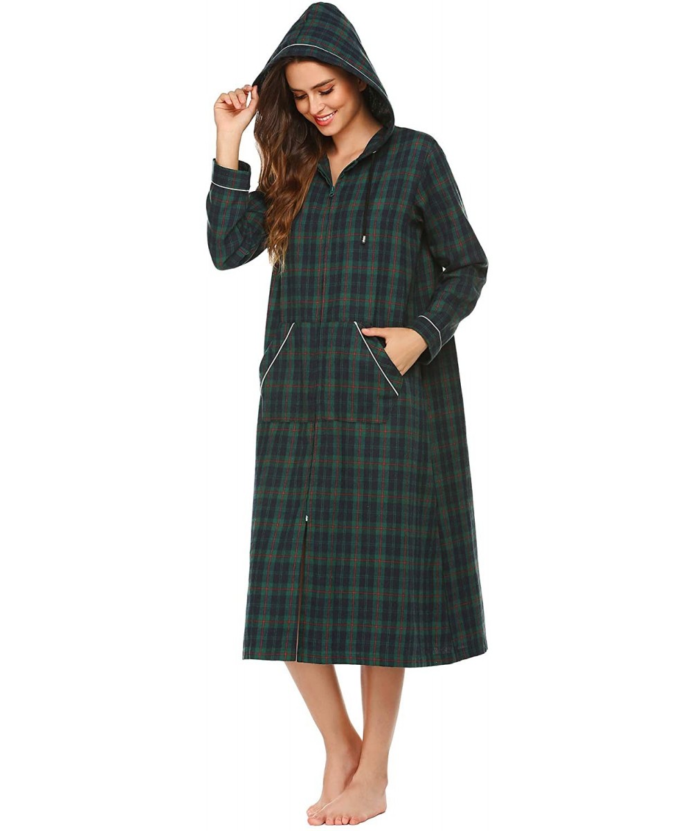 Robes Zipper Front Housecoat Short Sleeve & Half Sleeve Zip Nightgown Long Houedress with Pockets - Ydl2 - C118XGTCDKN