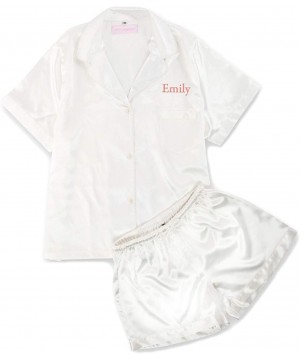 Sets Women's Personalized Satin Pajama Sleepwear Set Shorties and Shirt - White - C118UK087NO